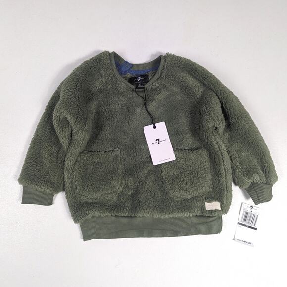 7 For All Mankind Fuzzy Sweater Boys Sz 2T Olive Green Pullover - Picture 1 of 4